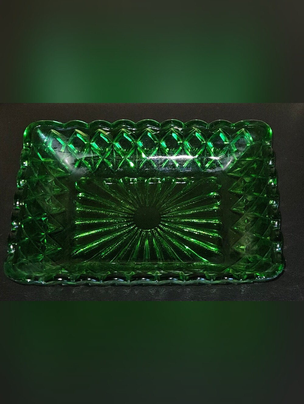 Emerald Green Pressed Glass Trinket Dish